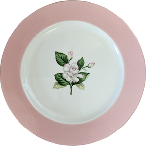 Homer Laughlin Glenwood Pink Rim, Pink/White Roses, Gold Trim Dinner Plate