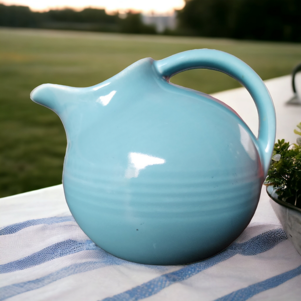 Homer Laughlin Harlequin Turquoise Older Novelty 8 OZ Ball Jug Creamer