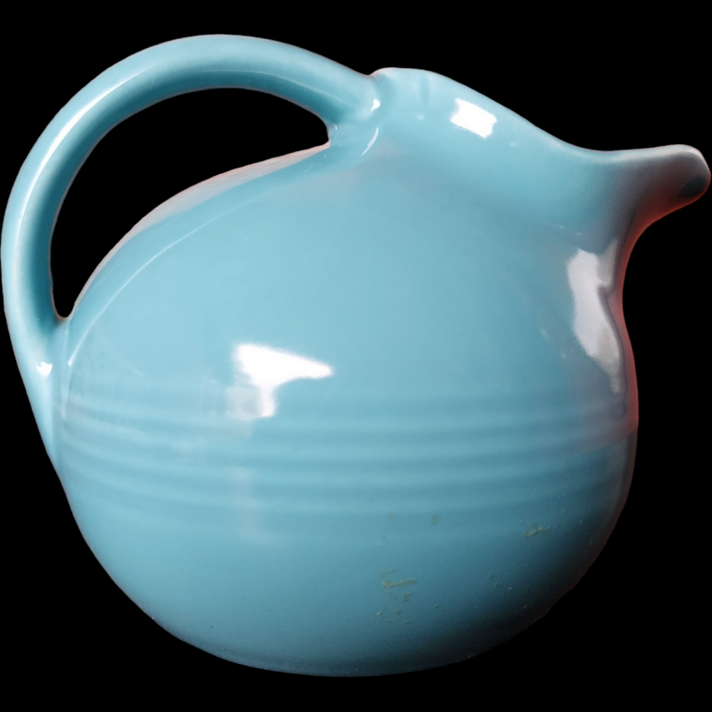 Homer Laughlin Harlequin Turquoise Older Novelty 8 OZ Ball Jug Creamer