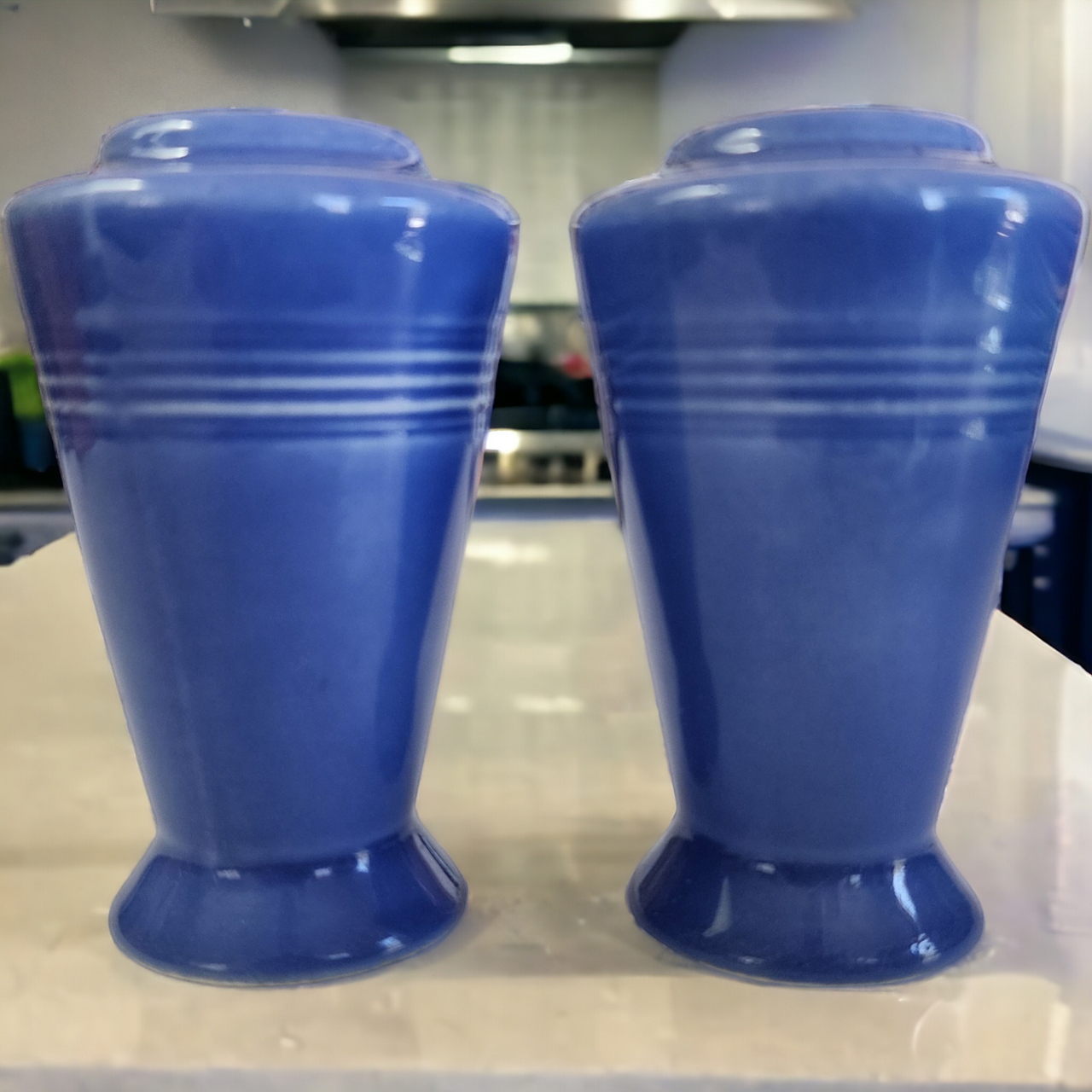 Homer Laughlin Kitchen Kraft Fiesta Harlequin Mauve Blue Salt & Pepper Set