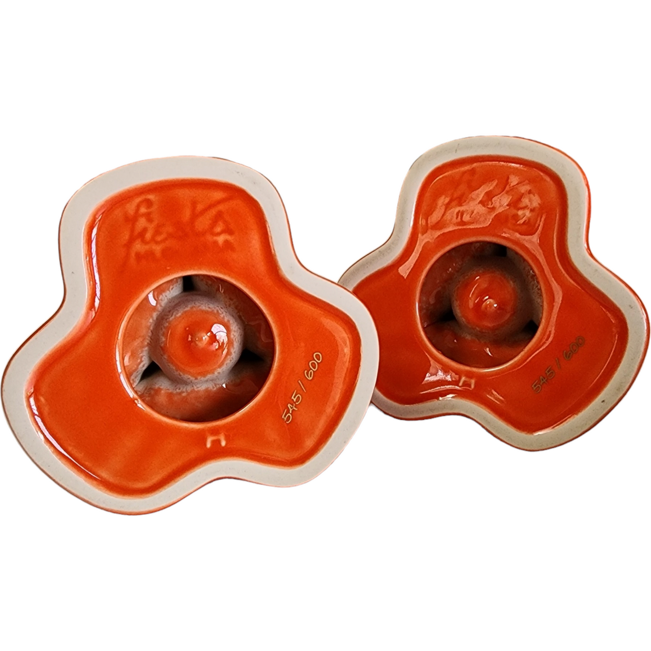 Homer Laughlin Limited Edition Fiesta Poppy Red Pyramid Candle Holder Candlestick Set 545/600