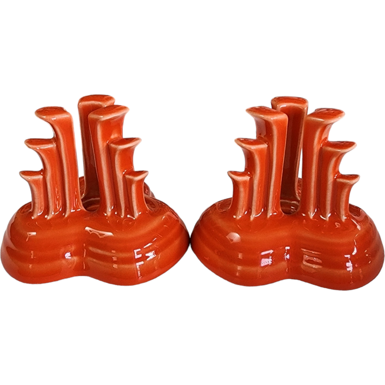 Homer Laughlin Limited Edition Fiesta Poppy Red Pyramid Candle Holder Candlestick Set 545/600