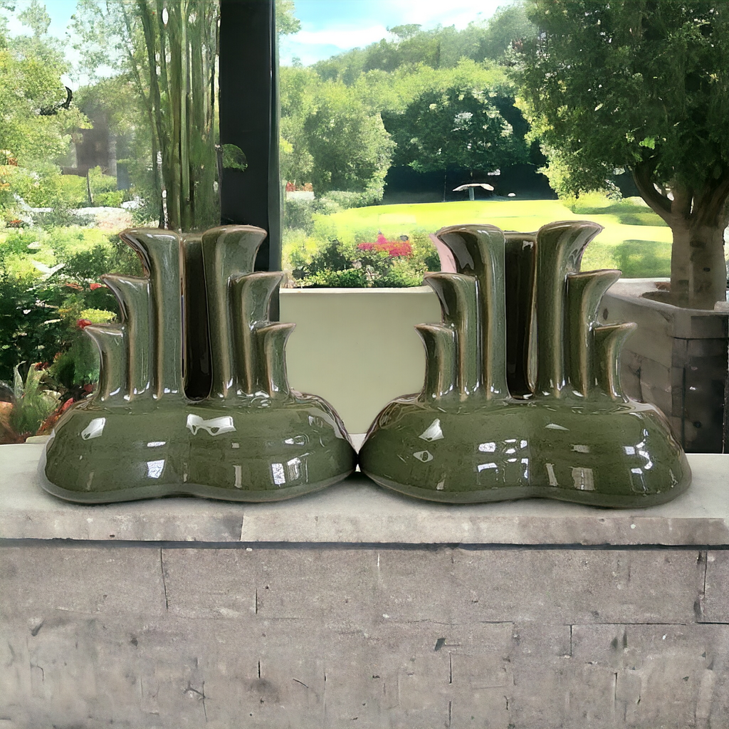 Homer Laughlin Limited Edition Fiesta Sage Green Pyramid Candle Holder Candlestick Set 325/600