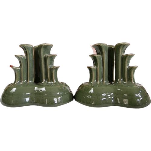 Homer Laughlin Limited Edition Fiesta Sage Green Pyramid Candle Holder Candlestick Set 325/600