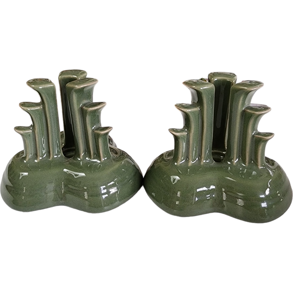Homer Laughlin Limited Edition Fiesta Sage Green Pyramid Candle Holder Candlestick Set 325/600