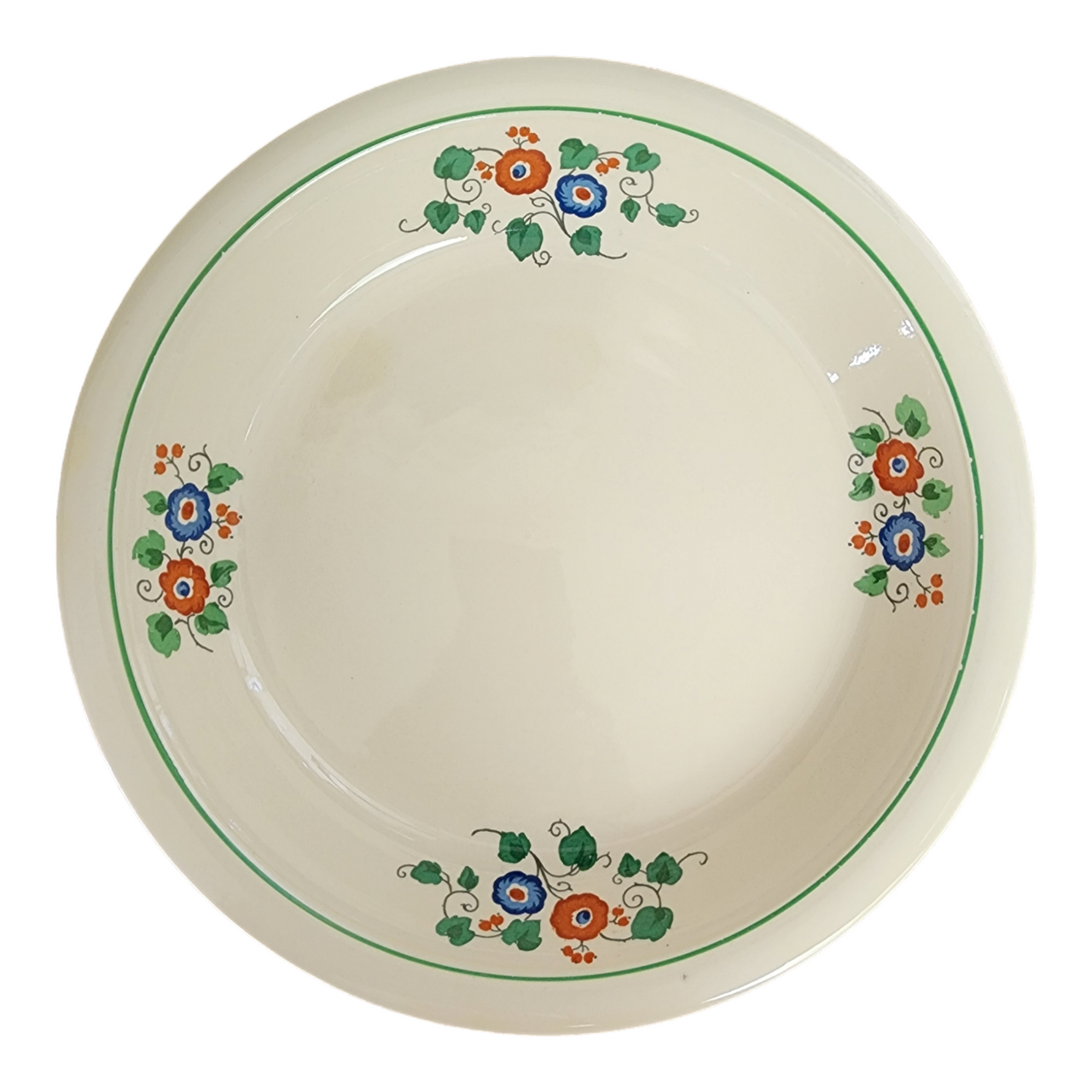 Homer Laughlin Newell Red & Blue Floral Groups Green Trim Pie Pan Plate / Dish