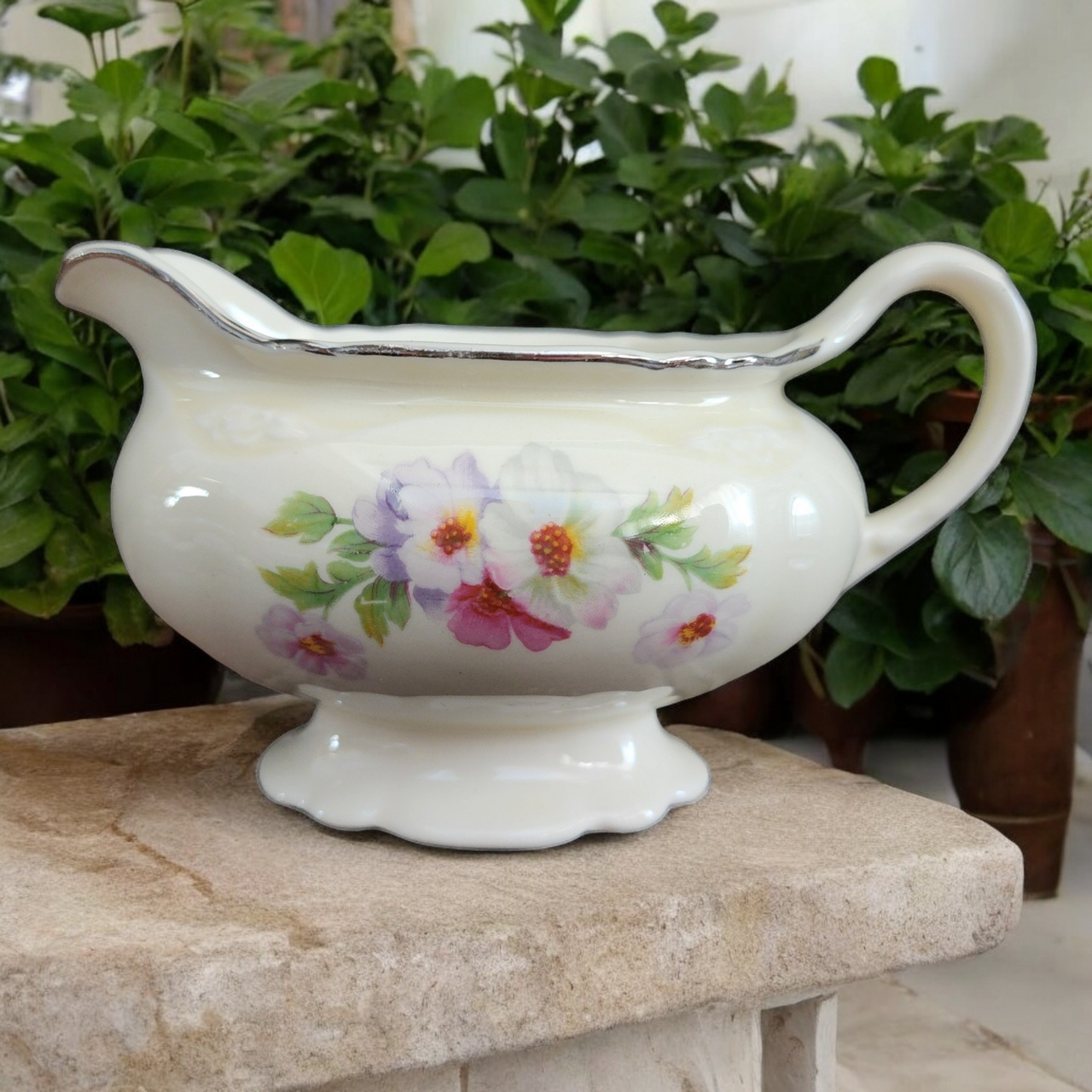 Homer Laughlin Virginia Rose Pink & White Flowers Creamer