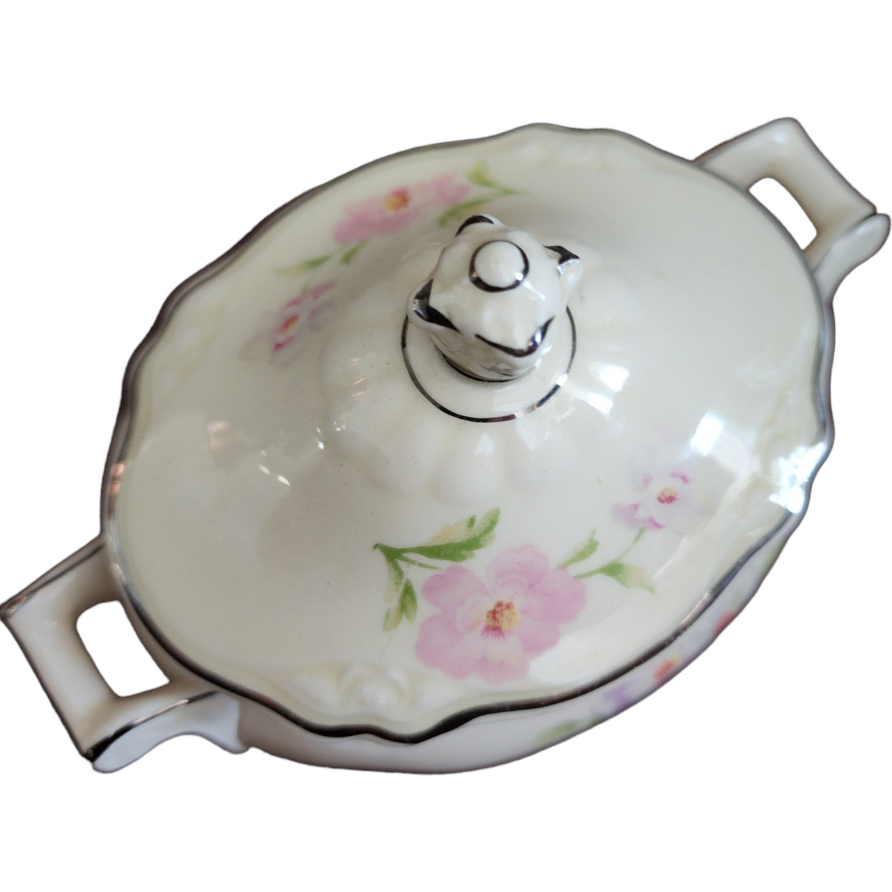 Homer Laughlin Virginia Rose Pink & White Flowers Sugar Bowl & Lid