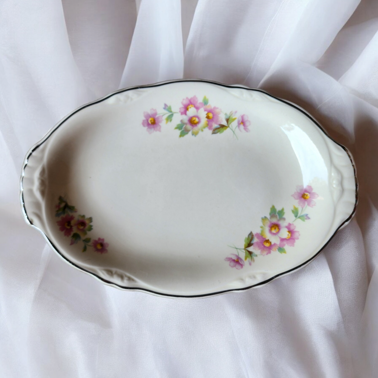 Homer Laughlin Virginia Rose Shape Pink & White Florals Relish Gravy Underplate