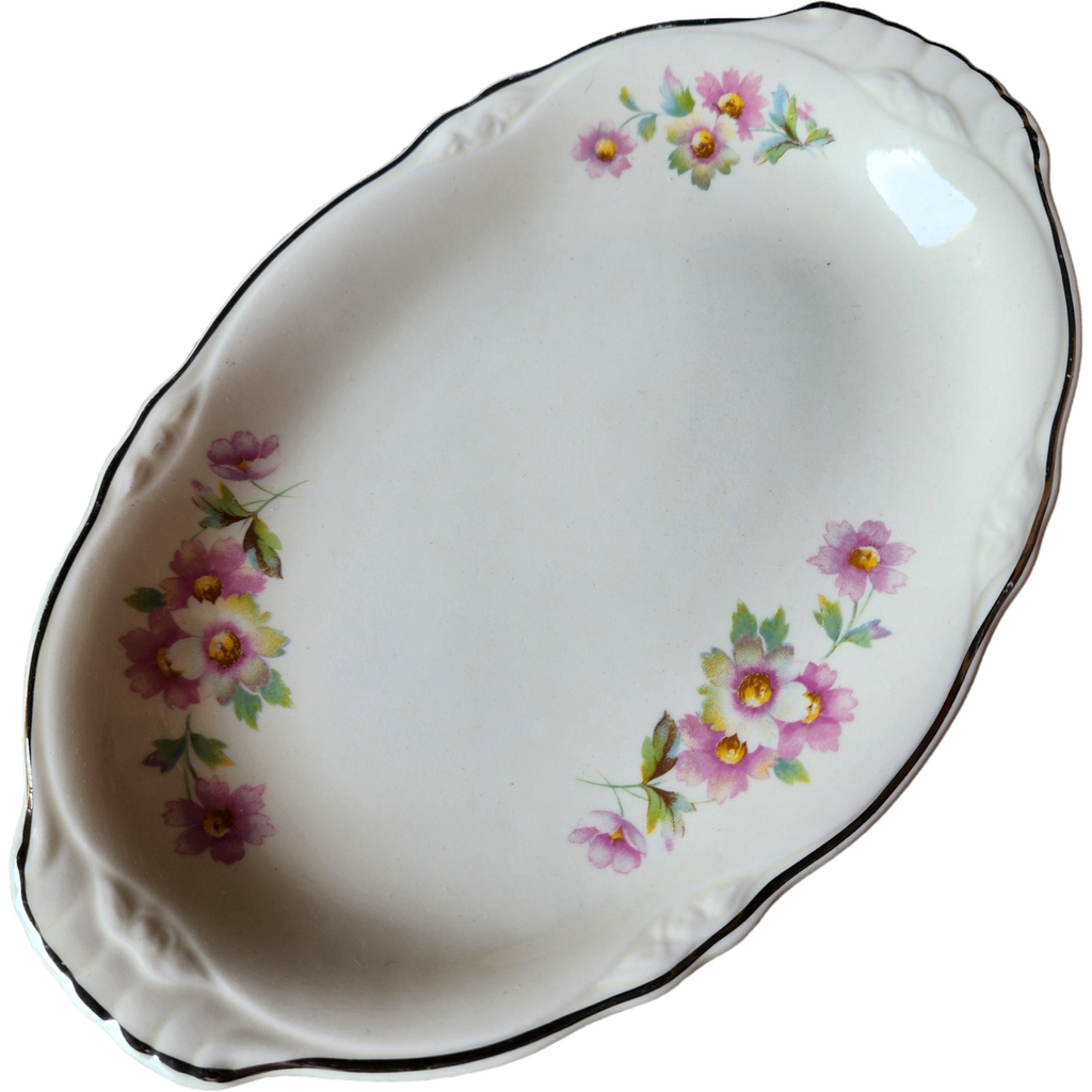 Homer Laughlin Virginia Rose Shape Pink & White Florals Relish Gravy Underplate