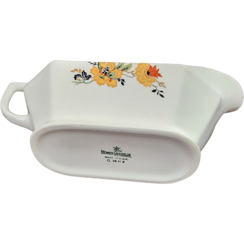 Homer Laughlin Yellowstone Yellow Flowers Black Leaves Gravy Boat