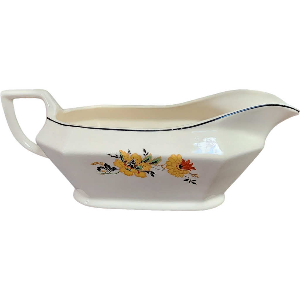 Homer Laughlin Yellowstone Yellow Flowers Black Leaves Gravy Boat