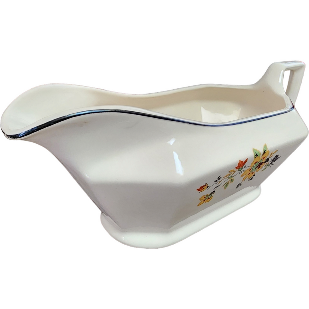 Homer Laughlin Yellowstone Yellow Flowers Black Leaves Gravy Boat