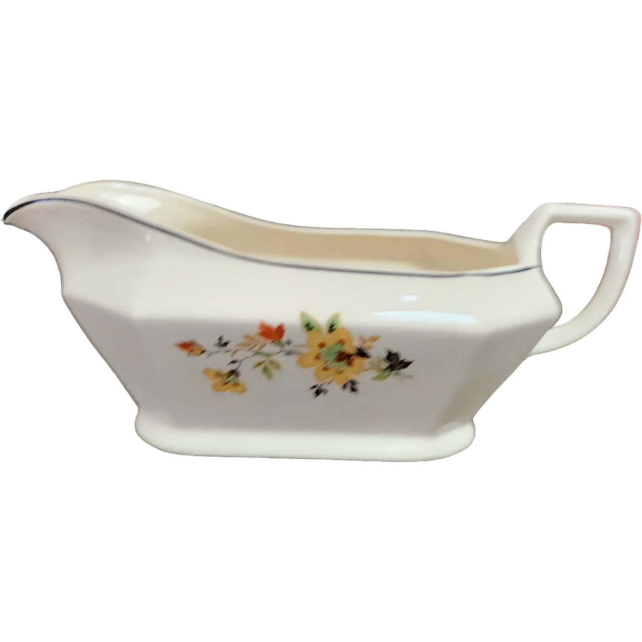 Homer Laughlin Yellowstone Yellow Flowers Black Leaves Gravy Boat