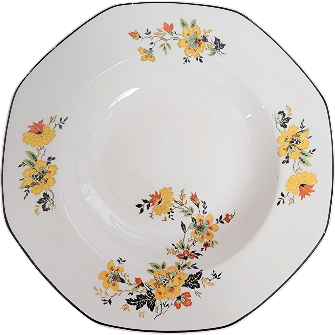 Homer Laughlin Yellowstone Yellow & Red Floral Black Trim Coupe Soup Bowl