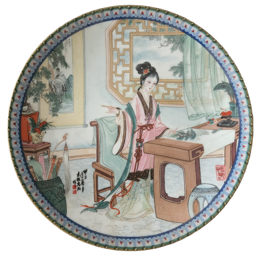 Imperial Jingdezhen Beauties of The Red Mansion Asian Woman Scenes By Z. Huimin Set of 7 Plates