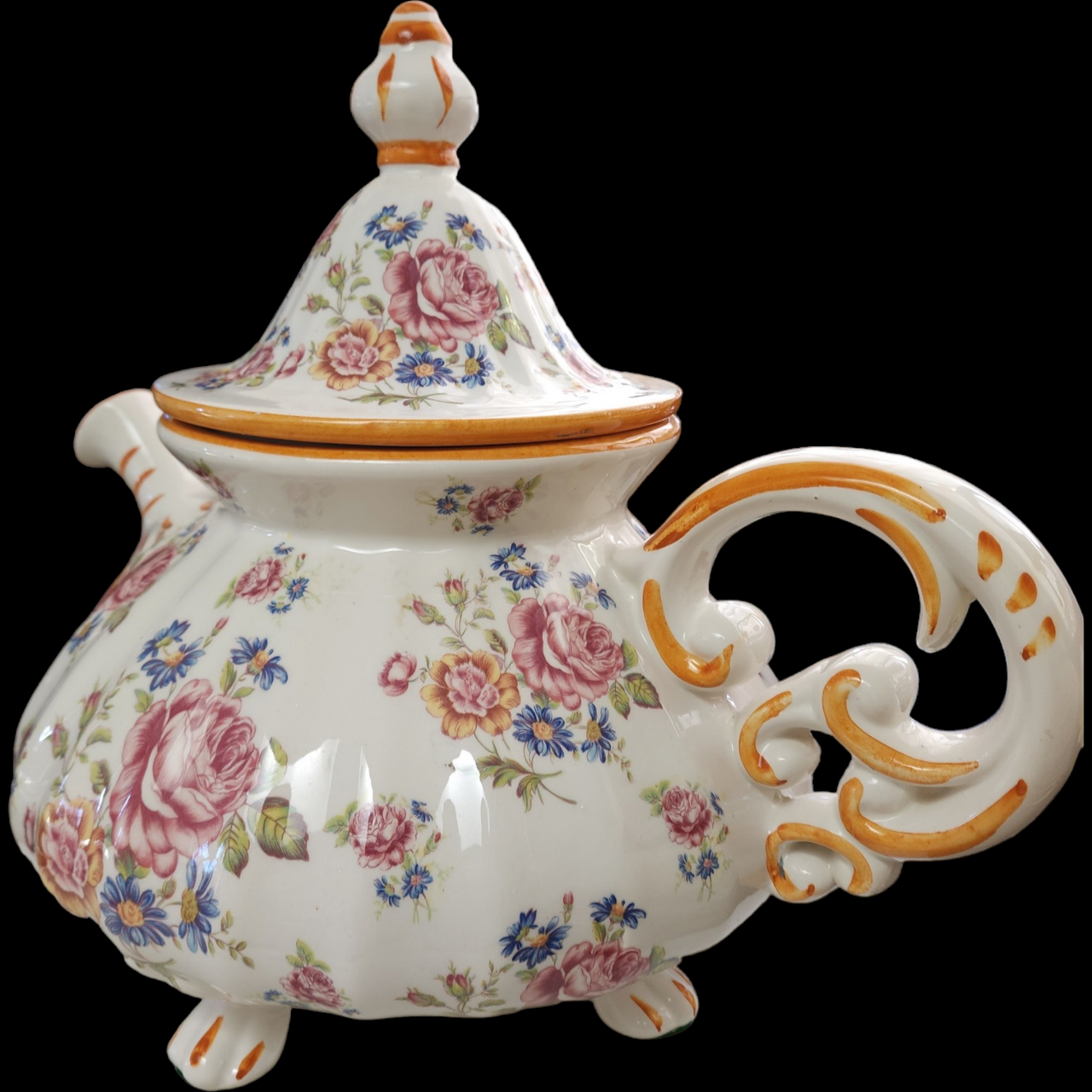 Huge Capodimonte Floral Porcelain Centerpiece Teapot Tea Pot Italy