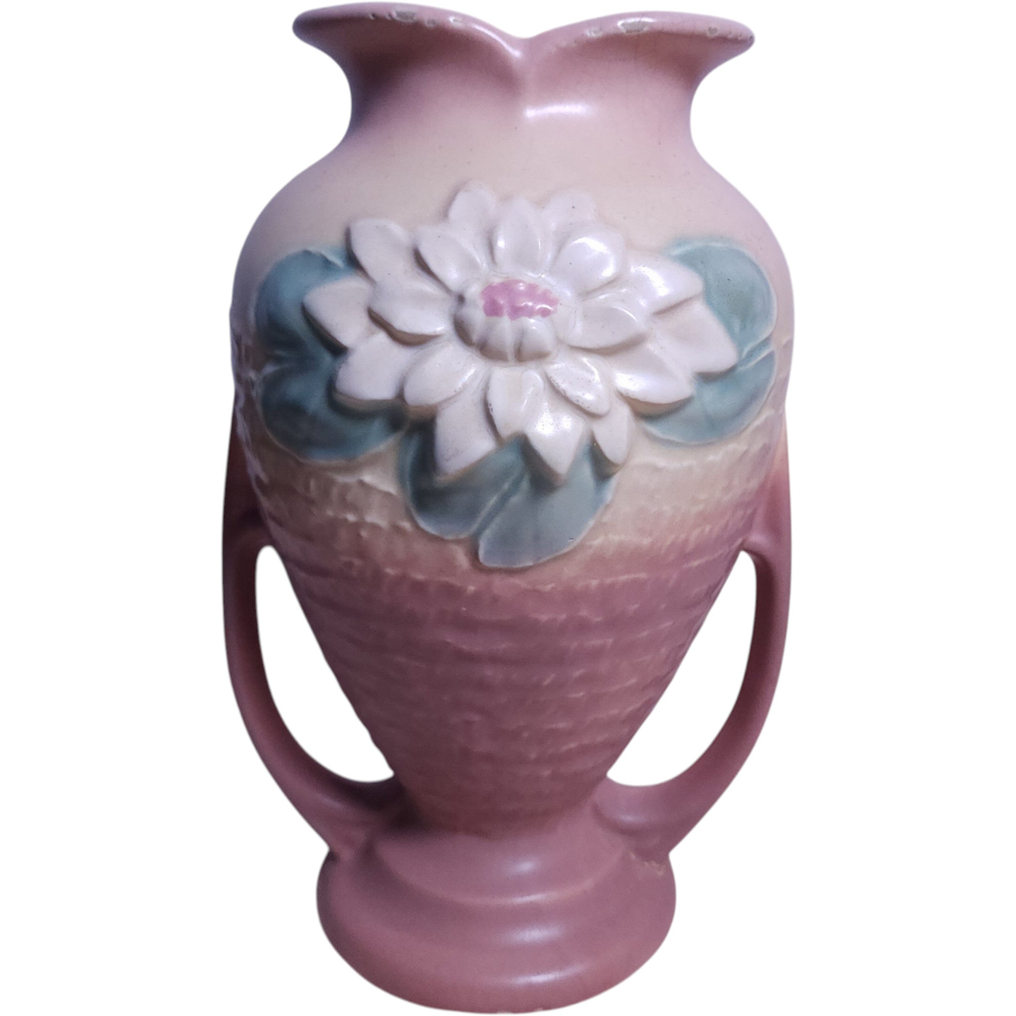 Hull Pottery Water Waterlily Walnut Apricot Double Handled Vase