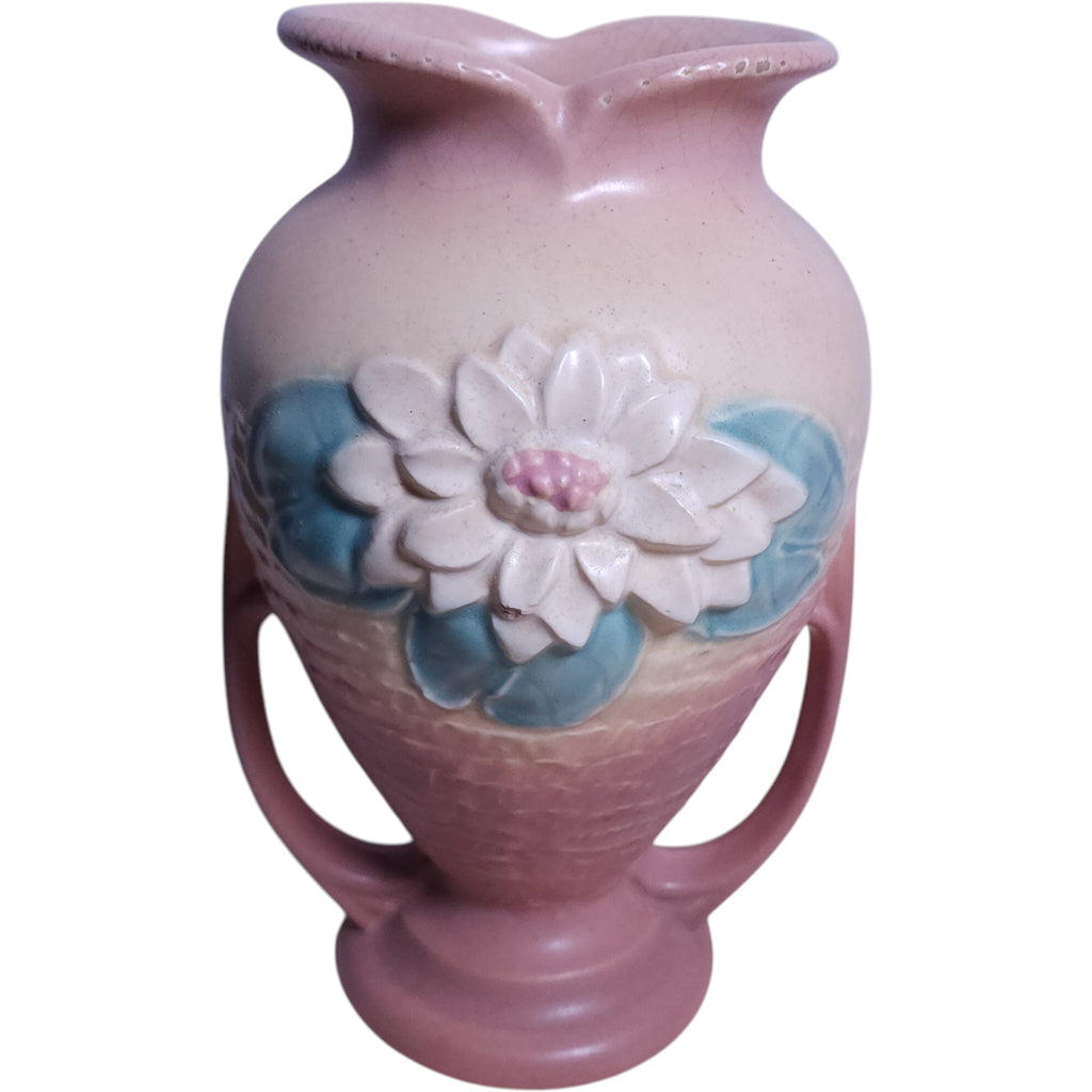 Hull Pottery Water Waterlily Walnut Apricot Double Handled Vase
