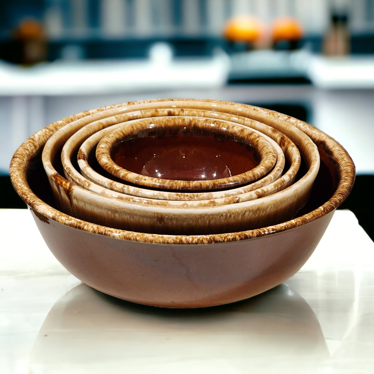 Hull Brown Drip House and Garden, Mirror Brown Nesting Bowls Set of 5