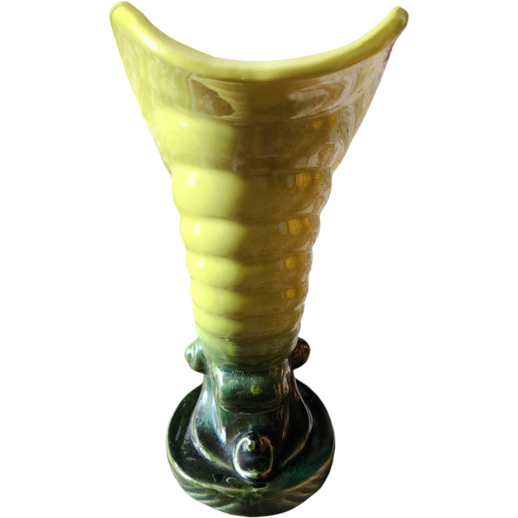Hull Woodland Chartreuse Green Glossy Cornucopia Vase Planter