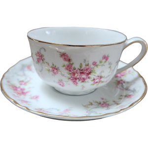Hutschenreuther Racine Pink Flowers Gold Scrolls Flat Cup & Saucer Set