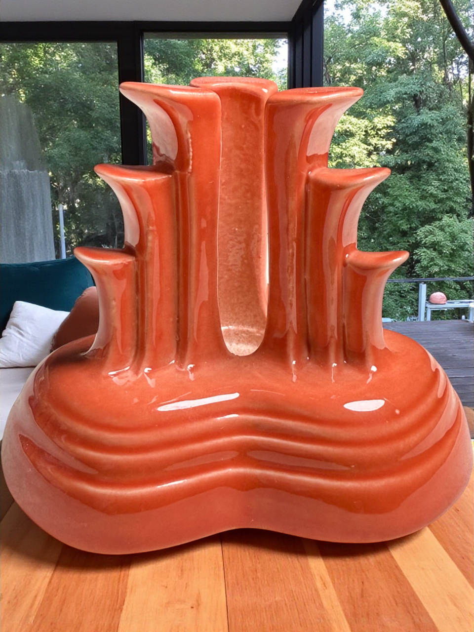 Homer Laughlin Fiesta Persimmon Pyramid Candle Holder Candlestick