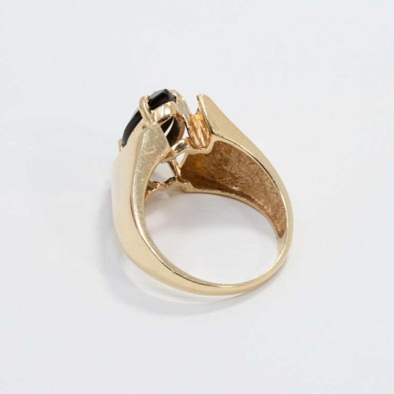 14 Karat Yellow Gold Prong Set Onyx Asymmetrical Cocktail Ring
