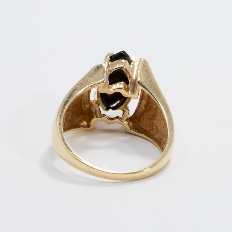 14 Karat Yellow Gold Prong Set Onyx Asymmetrical Cocktail Ring