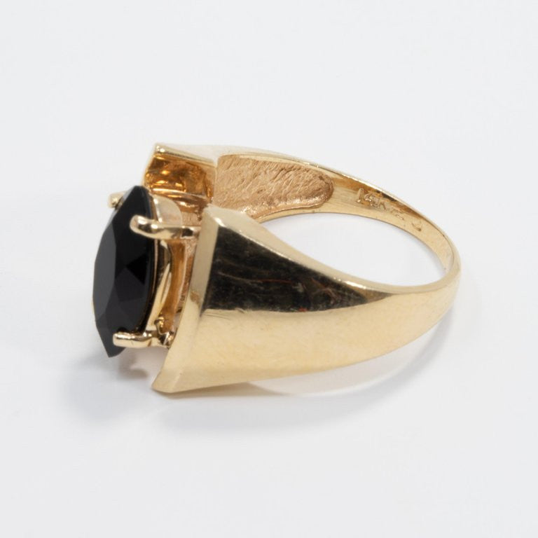 14 Karat Yellow Gold Prong Set Onyx Asymmetrical Cocktail Ring
