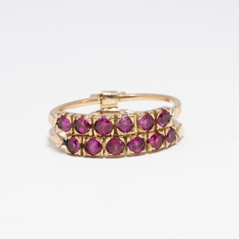 14 Karat Yellow Gold Square Cut .6 Carat Ruby and Double Band Fashion Ring