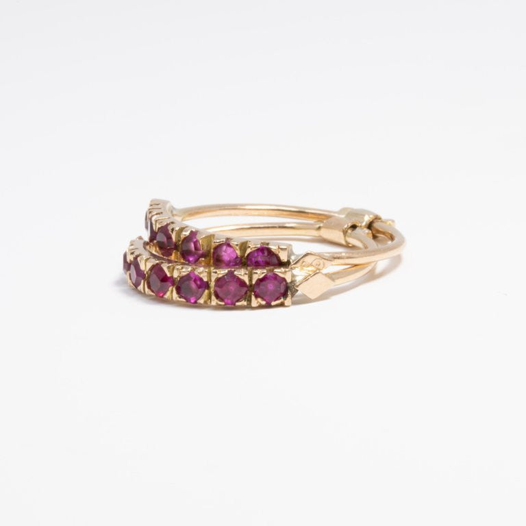 14 Karat Yellow Gold Square Cut .6 Carat Ruby and Double Band Fashion Ring
