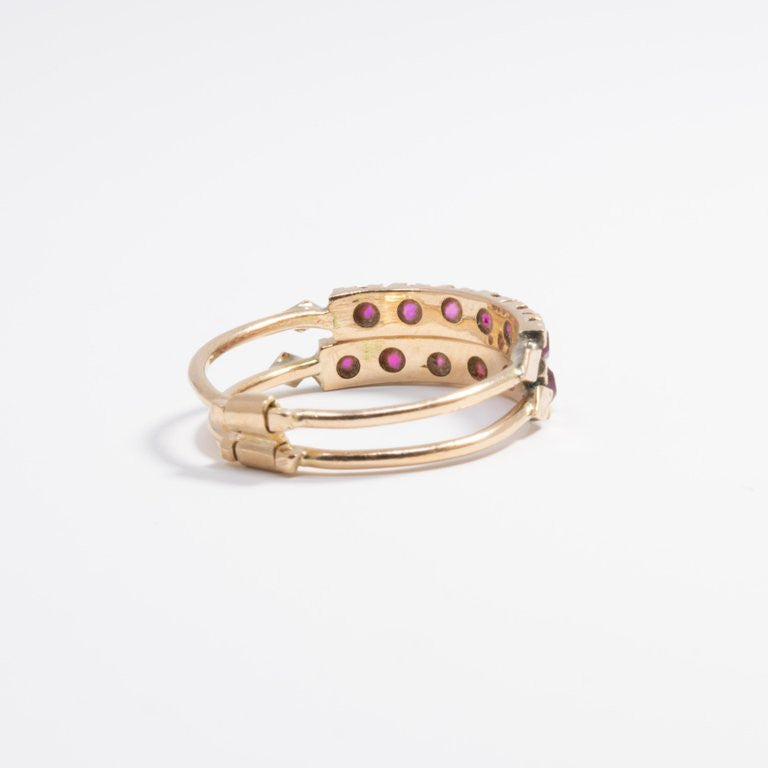 14 Karat Yellow Gold Square Cut .6 Carat Ruby and Double Band Fashion Ring