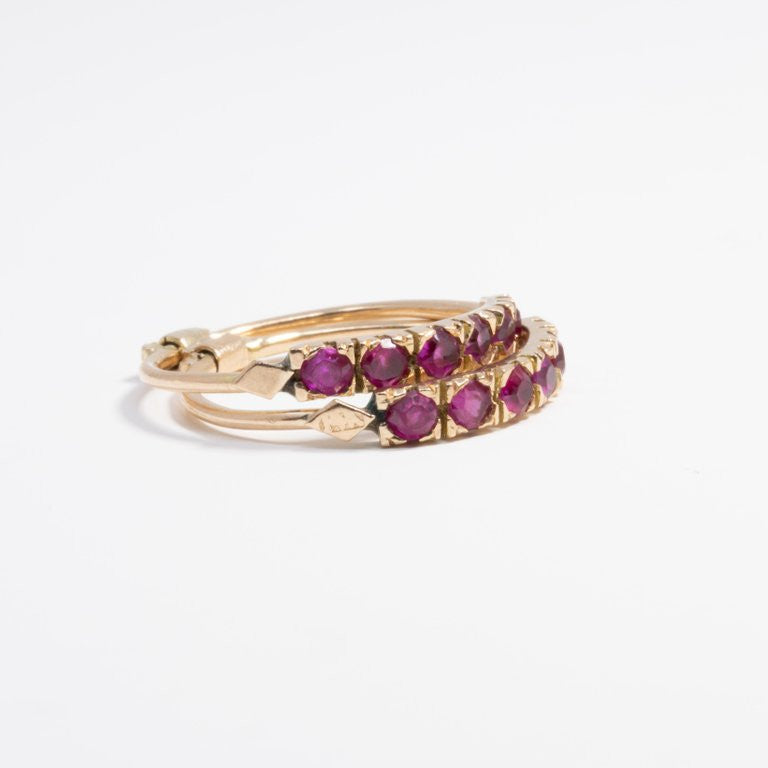 14 Karat Yellow Gold Square Cut .6 Carat Ruby and Double Band Fashion Ring