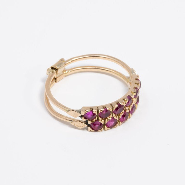 14 Karat Yellow Gold Square Cut .6 Carat Ruby and Double Band Fashion Ring