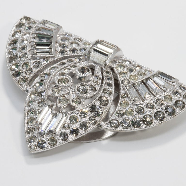 Art Deco Clear Crystal Dress, Shoe Clip, Rhodium Plated, Early 1900s