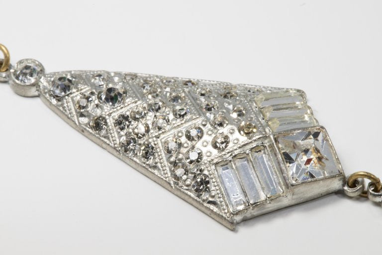 Art Deco Clear Crystal Rhodium Dangling Pendant