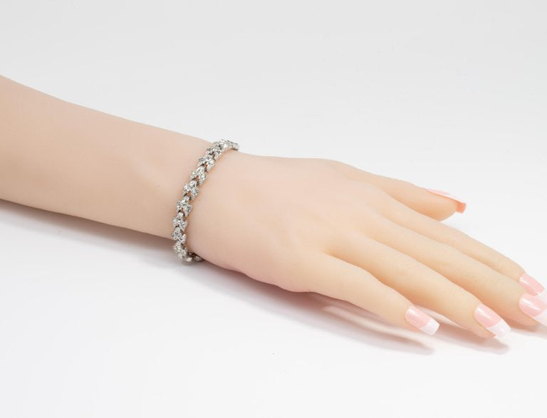 Art Deco Clear Crystal Encrusted Link Bracelet, Rhodium Plated