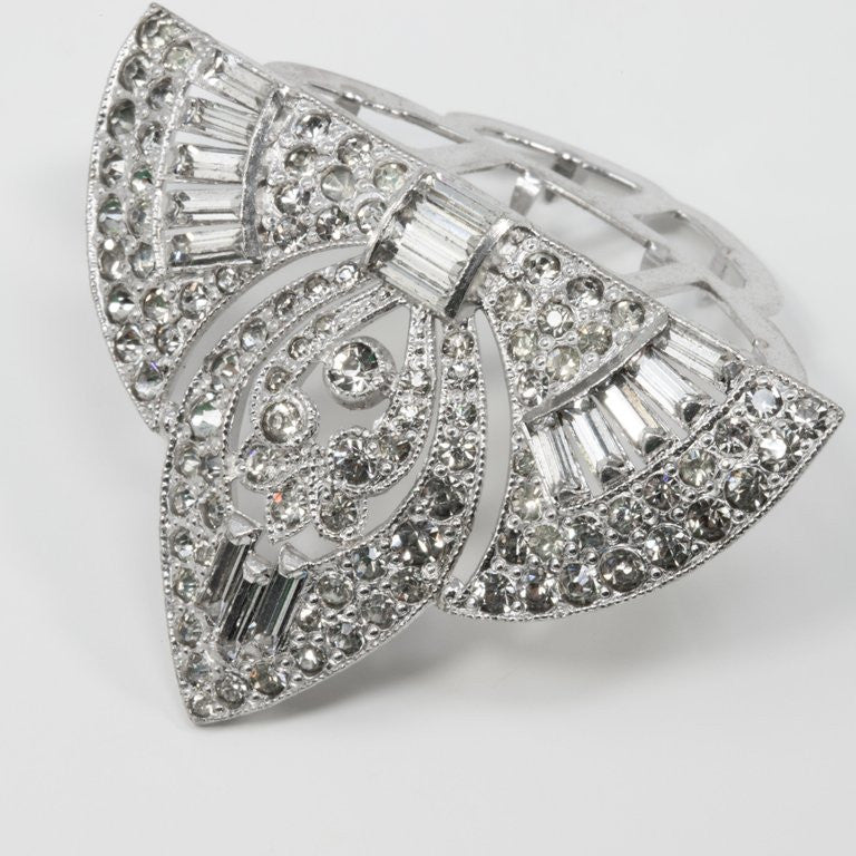 Art Deco Clear Crystal Dress, Shoe Clip, Rhodium Plated, Early 1900s