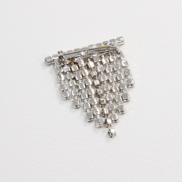 Art Deco Clear Crystal Dangling Brooch Pin, Rhodium Plated, Early 1900s