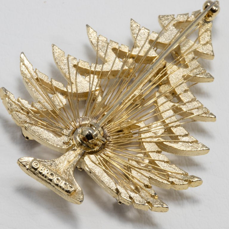 Brooks Harp Christmas Tree Pin Brooch with Prong Set Multicolor Crystals in Gold