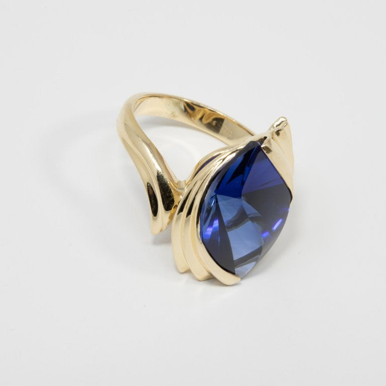 Custom Cut Sapphire Cocktail Ring in 14 Karat Gold