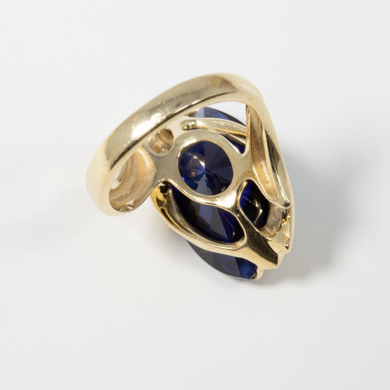 Custom Cut Sapphire Cocktail Ring in 14 Karat Gold