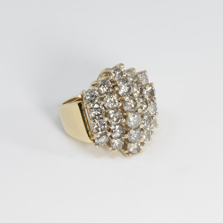 Certified 4 Carat 24 Count Diamond Statement Ring in 14 Karat Yellow Gold