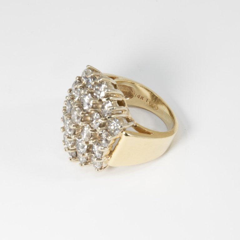 Certified 4 Carat 24 Count Diamond Statement Ring in 14 Karat Yellow Gold
