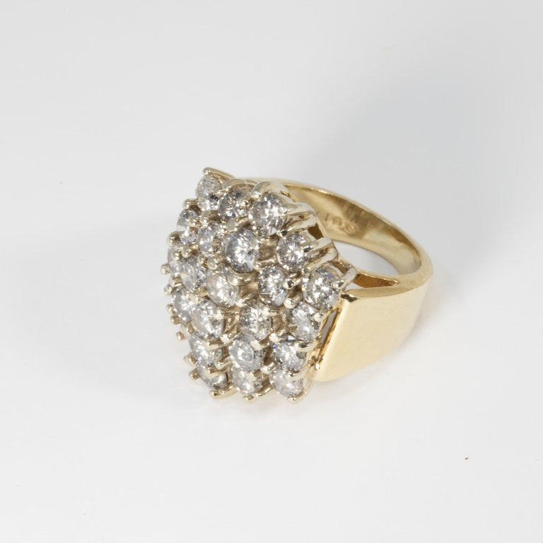 Certified 4 Carat 24 Count Diamond Statement Ring in 14 Karat Yellow Gold