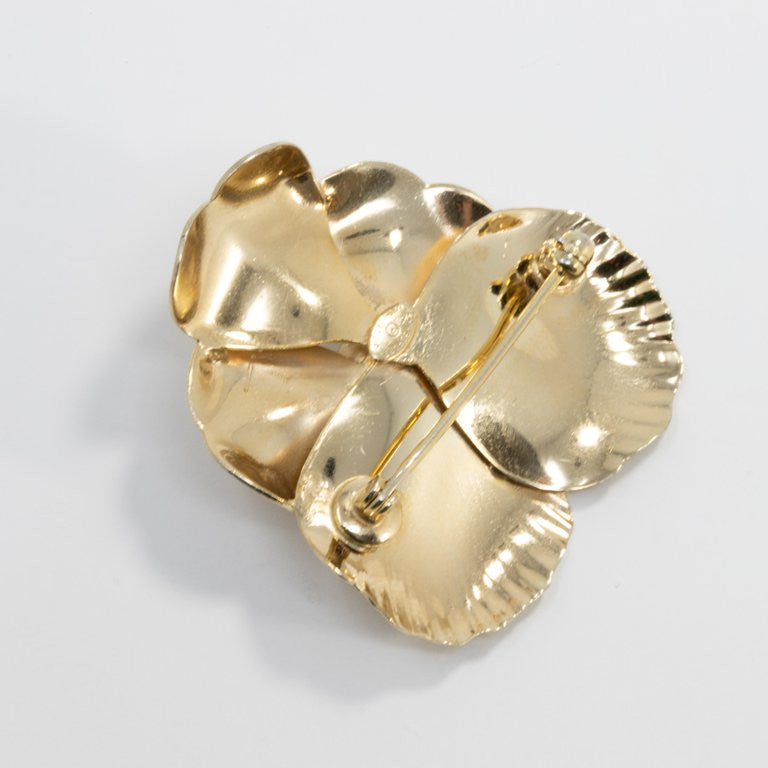 Danecraft Flower Pin Brooch, Textured Gold and Cultured Pearl