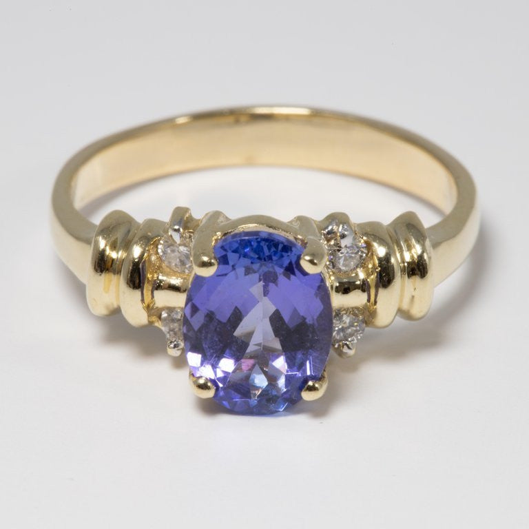 Amethyst and Diamond 14 Karat Yellow Gold Ring, Solitaire Prong Setting