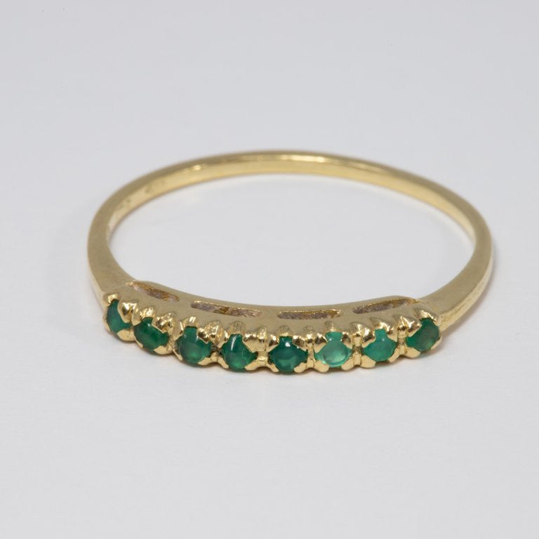 Emerald 14 Karat Yellow Gold Ring, Anniversary Band, .1 Carat Prong Set Emeralds