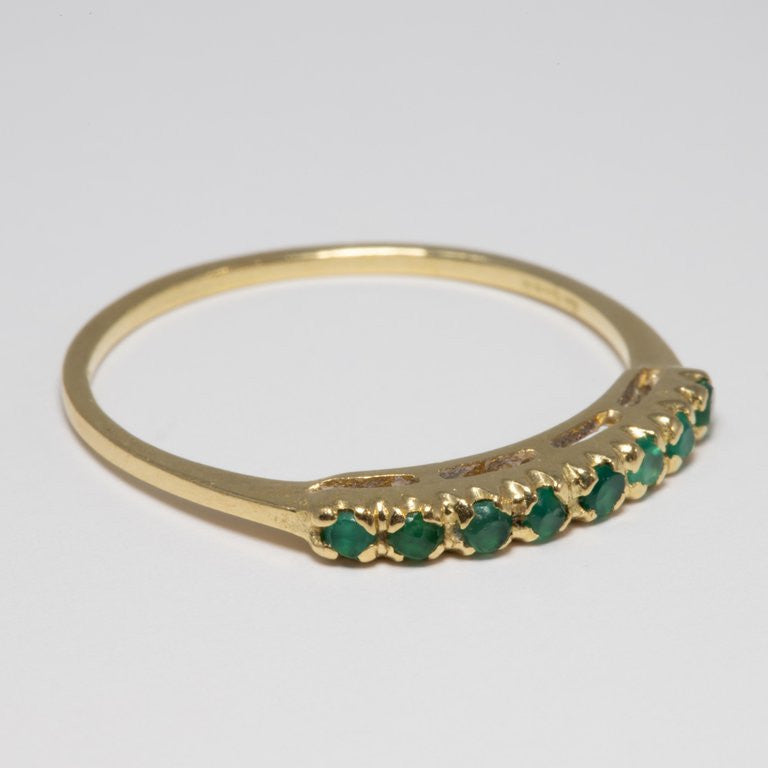 Emerald 14 Karat Yellow Gold Ring, Anniversary Band, .1 Carat Prong Set Emeralds